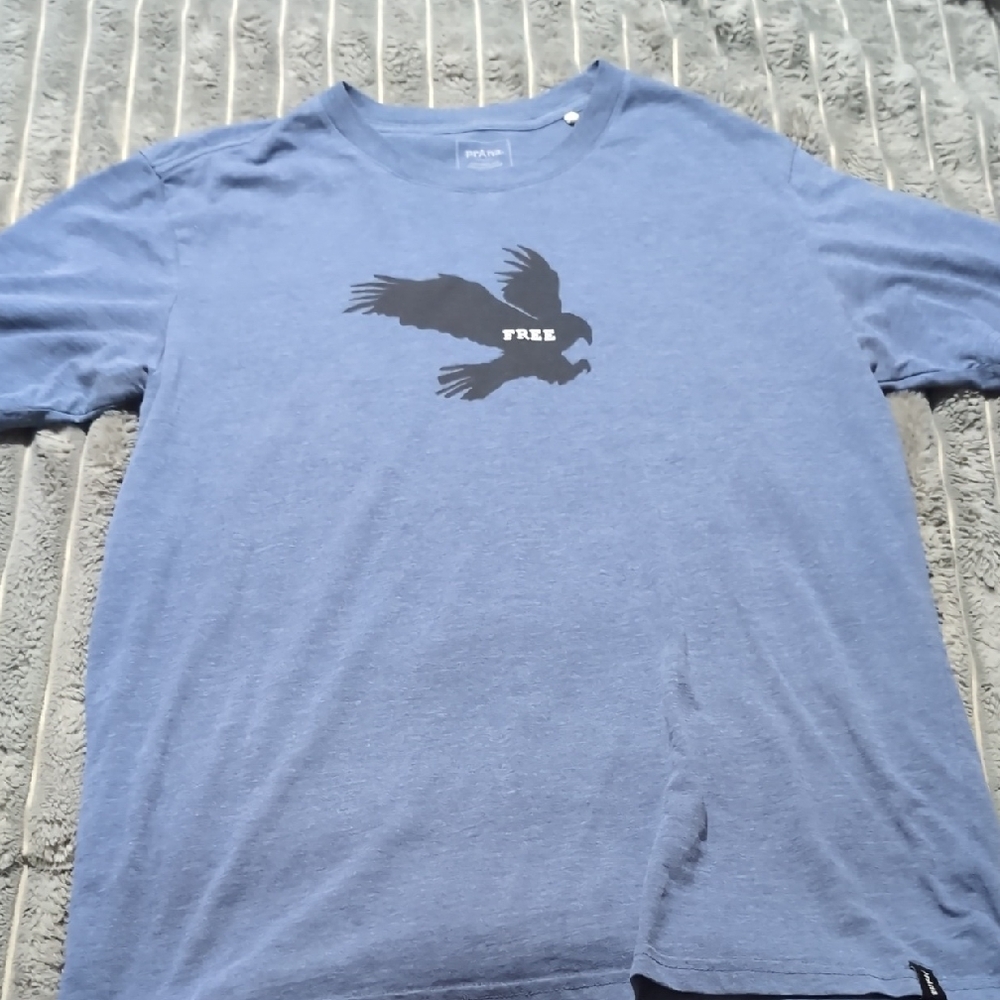 Prana Blue Tee with Black Eagle Graphic